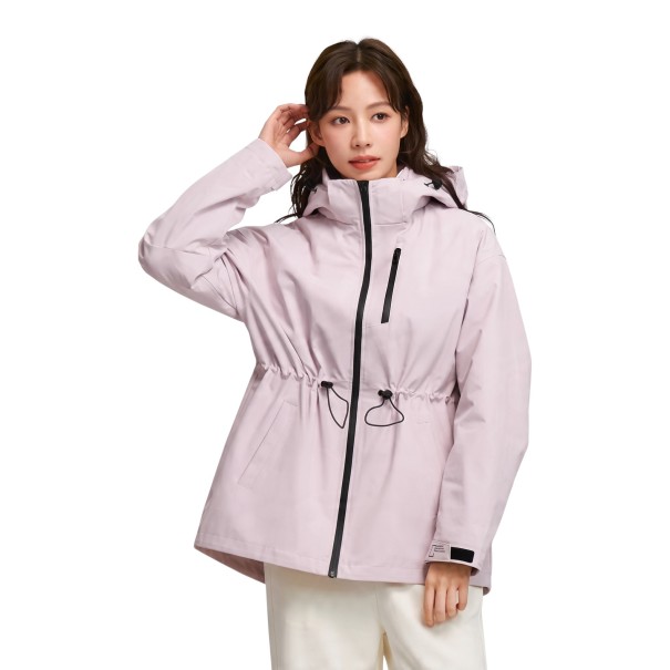 Casaco de mulher impermeável para atividades ao ar livre com capuz e fecho de correr, com ajuste na cintura e bolso no peito para caminhadas rosa L