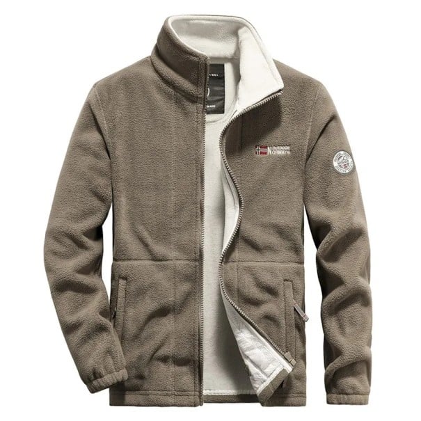 Casaco de softshell impermeável para caminhadas, casaco de caça, casaco de esqui POLIESTER com gola alta e fecho éclair com bolsos bege XXL