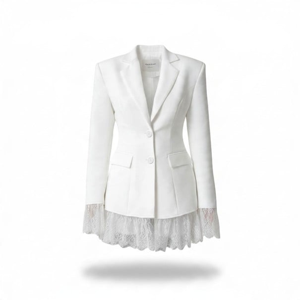 Casaco feminino com bordado em renda Com dois botões Com lapelas Corte ajustado Poliéster Para o escritório e eventos sociais branco S
