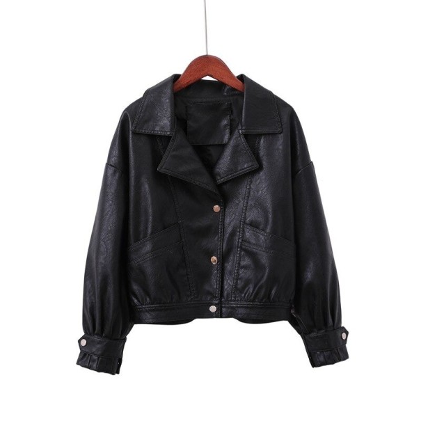 Casaco feminino em pele sintética P1839 preto XS