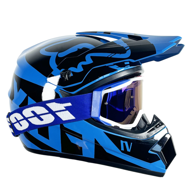 Cască de motocicletă rabatabilă cu ochelari de protecție Material ABS durabil Găuri de ventilație Căptușeală confortabilă Cască de motocicletă albastru inchis S (55-56 cm)