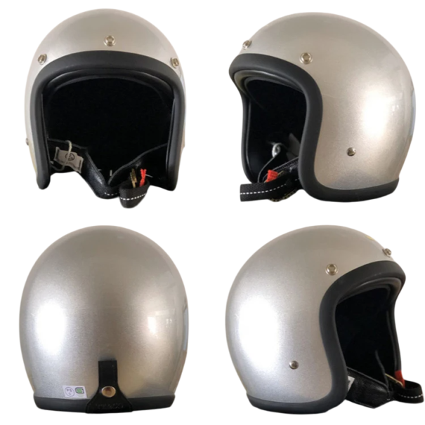 Cască de motocicletă retro ușoară din fibră de sticlă Cască deschisă în stil vintage pentru scuter Chopper Café Racer Riders Echipament moto sigur argint XXL (61-62 cm)