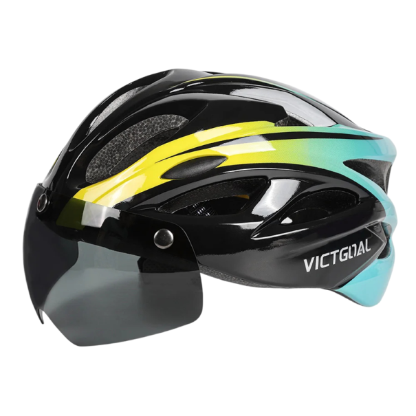 Casco de ciclismo con gafas de sol magnéticas extraíbles UV400 Luz LED intermitente trasera 18 orificios de ventilación Ultraligero Circunferencia de la cabeza 57-61 cm turquesa