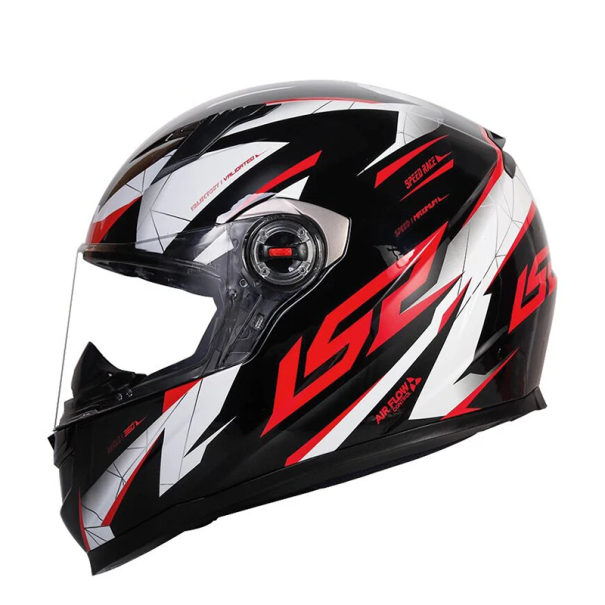 Casco de moto abatible fabricado en ABS Casco negro con estampado rojo y blanco Casco de moto de seguridad con visera abatible XL (58-60 cm)