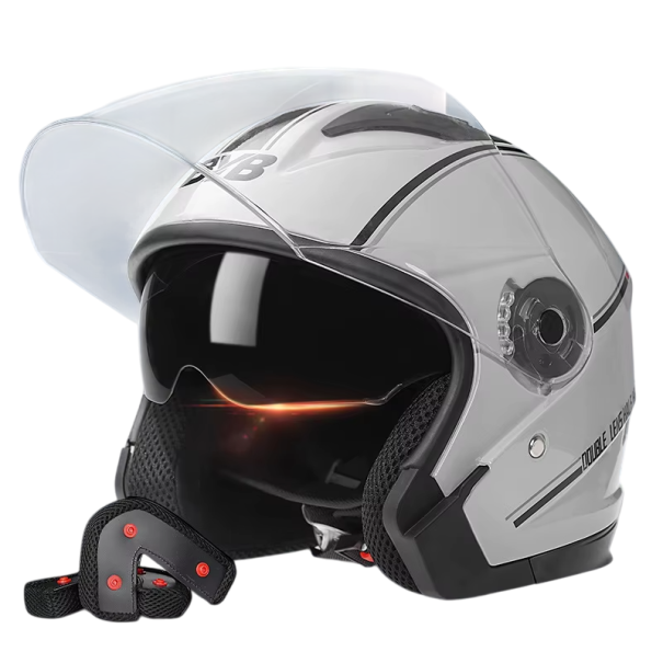 Casco de motocicleta abatible de ABS con doble visera Parasoles integrados Ventilación ajustable Circunferencia de la cabeza 56–62 cm gris
