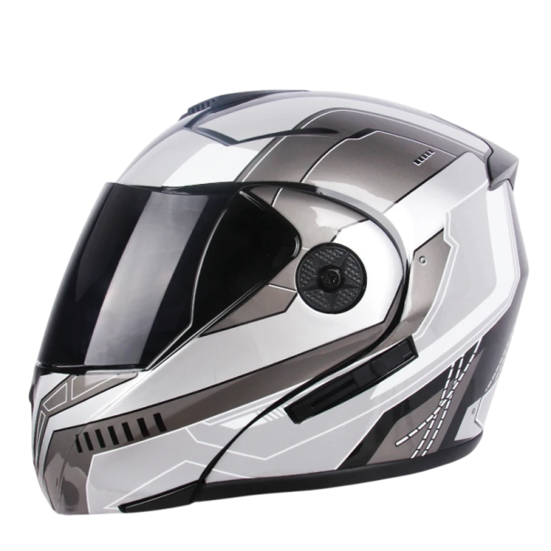 Casco de motocicleta abatible gris con doble visera, visera solar y visera exterior oscura, equipo de seguridad para viajes. S (55-56 cm)