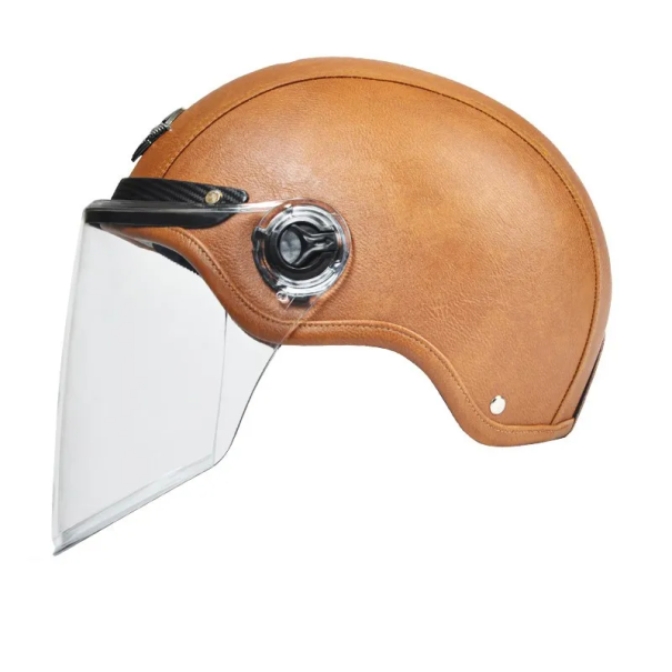 Casco de motocicleta abatible retro de verano de 55-62 cm, casco de motocicleta vintage hecho de ABS, casco protector abierto con visera solar. marrón