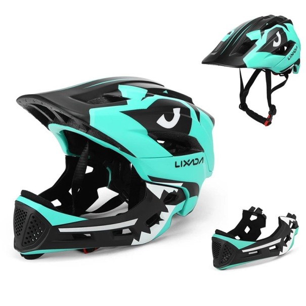Casco infantil desmontable de cara completa Casco deportivo de seguridad para ciclismo, skateboarding y patinaje en línea 52–56 cm PC+EPS azul claro
