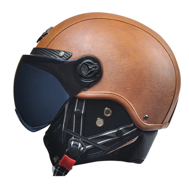 Casco motociclistico retrò apribile 55–62 cm guscio in ABS sottogola invernale e estiva intercambiabile casco stiloso per moto con visiera apribile marrone