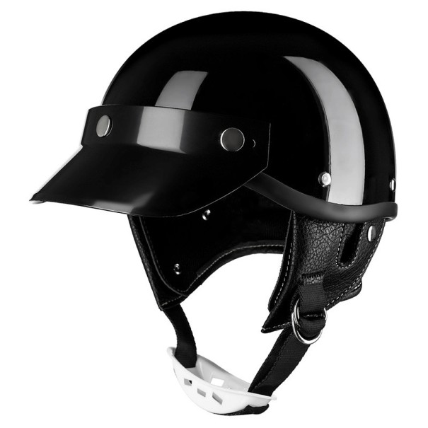 Casco retro da moto semiaperto con visiera e protezioni per le orecchie Sottostruttura in ABS unisex imbottitura trapuntata per scooter nero L