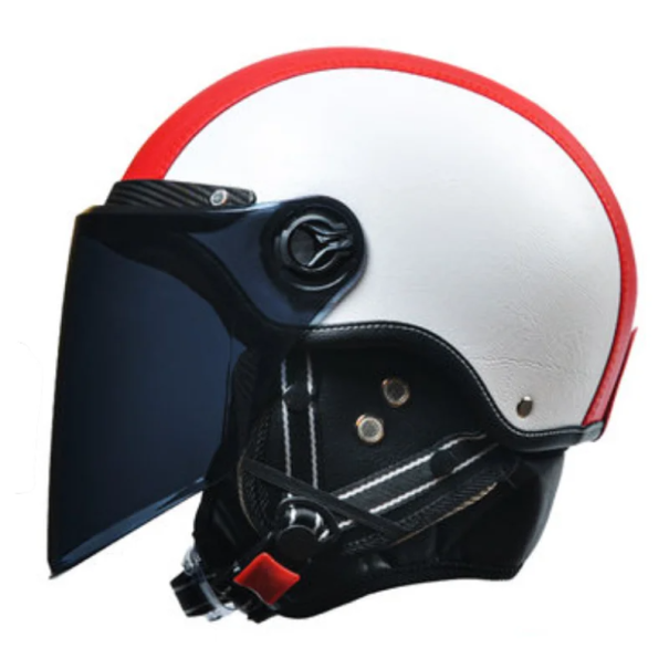 Casco retro modulare per moto 55–62 cm in materiale ABS Visiera scura Imbottitura estiva e invernale intercambiabile Casco aperto alla moda rosso