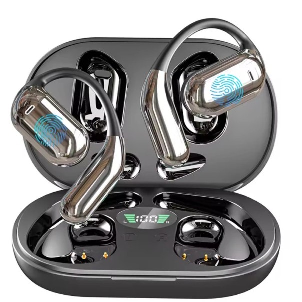 Casque AI sans fil avec traduction instantanée de 144 langues Bluetooth 5.3 réduction de bruit design ouvert pour le voyage noir