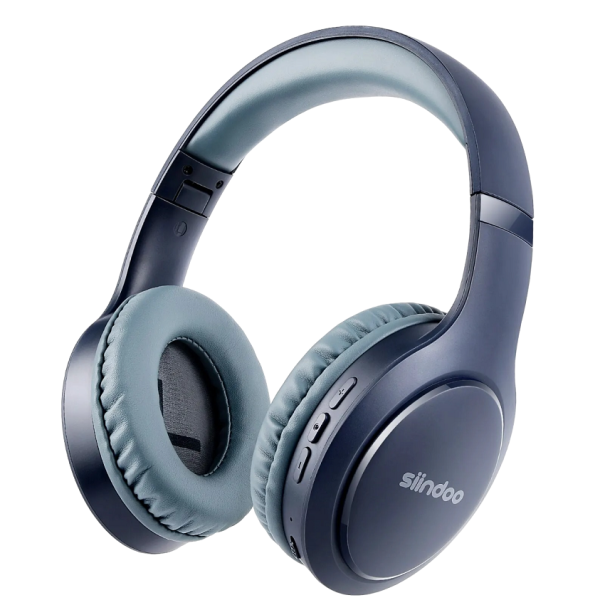 Casque Bluetooth sans fil avec microphone et fonction de réduction du bruit Casque supra-auriculaire en cuir bleu foncé