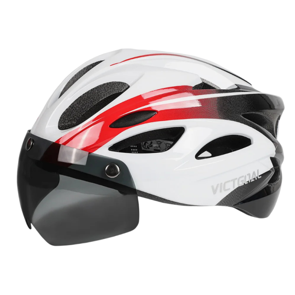 Casque de cyclisme avec lunettes de soleil magnétiques amovibles UV400 et lumière LED clignotante arrière 18 évents Ultra léger Circonférence de tête 57-61 cm blanc