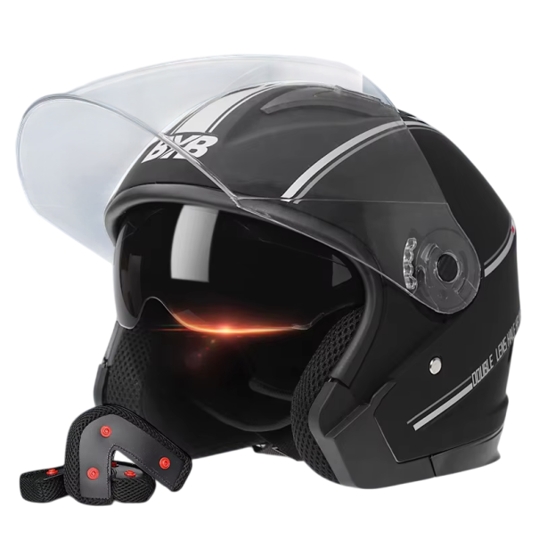 Casque de moto à mentonnière en ABS avec visière double Climatiseur solaire intégré Ventilation réglable Tour de tête 56–62 cm noir mat