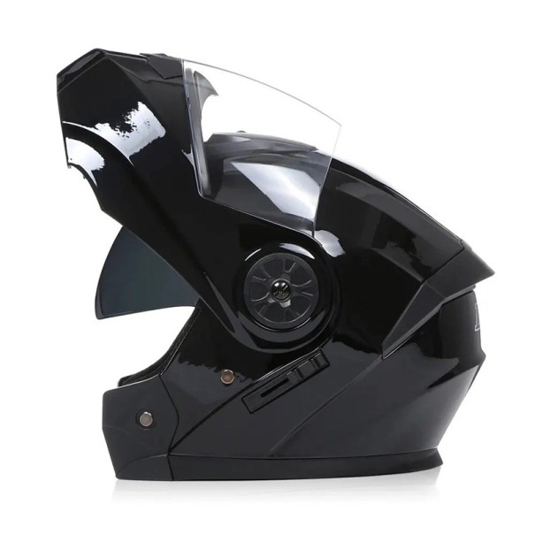 Casque de moto intégral unisexe noir à mentonnière rabattable avec double design de visière pour une meilleure visibilité et protection du pilote M