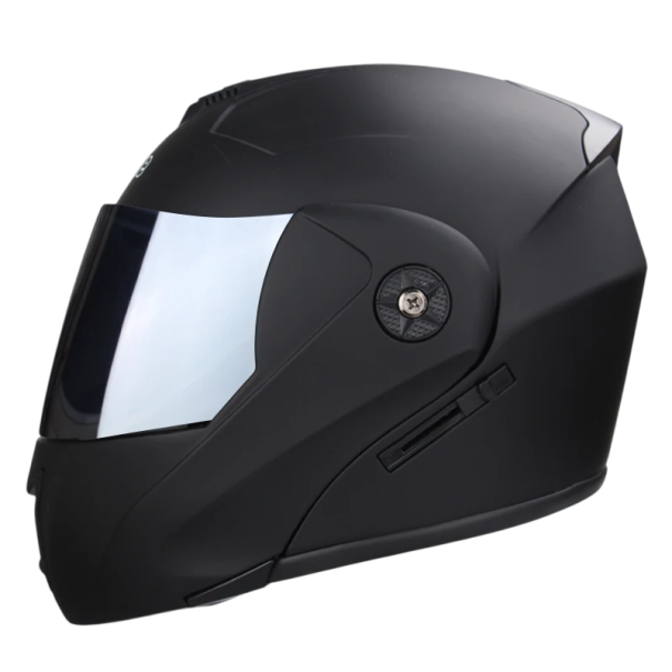 Casque de moto noir à mentonnière double avec visière solaire et visière extérieure argentée, casque de protection pour motocyclistes L (59-60 cm)