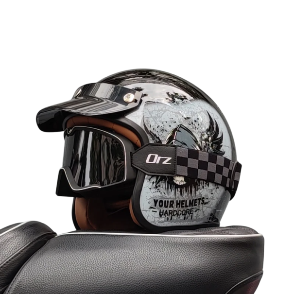 Casque de moto rétro avec lunettes de protection Casque de moto léger en matériau ABS Équipement de sécurité pour moto XL (59-60 cm)