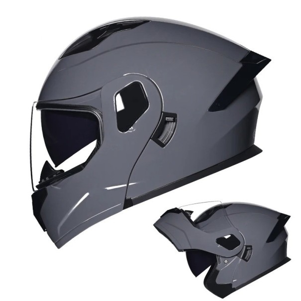 Casque intégral de moto unisexe rabattable ABS+PC monochrome de protection routière gris M