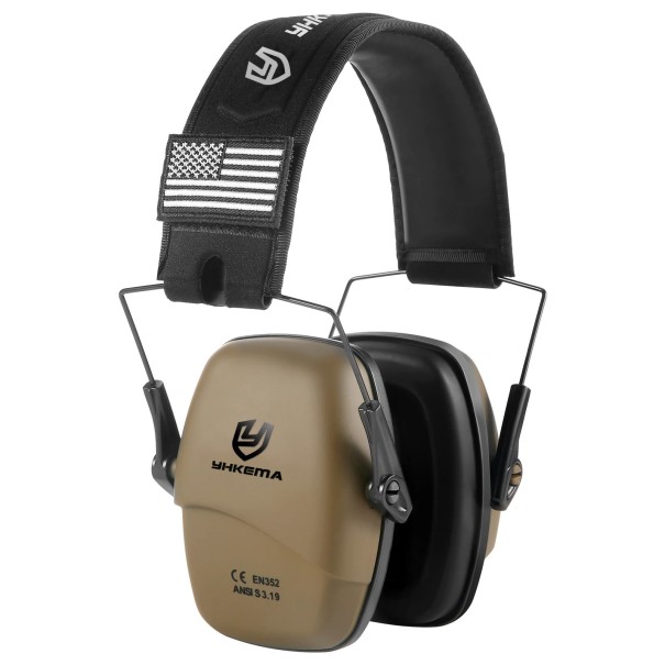 Casques de tir tactiques Yhkema P10 Series Protection auditive Réduction active du bruit Design pliable Taille réglable Microphone marron clair