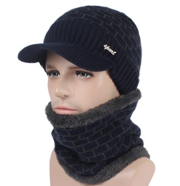 Casquette d'hiver pour homme + écharpe bleu foncé