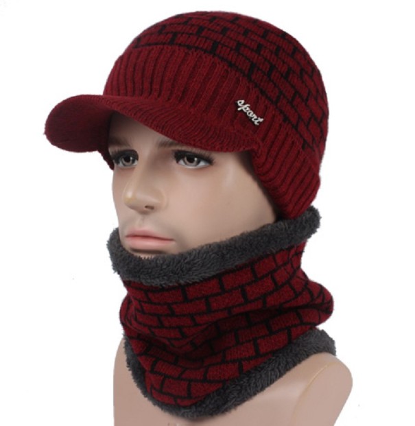 Casquette d'hiver pour homme + écharpe bordeaux