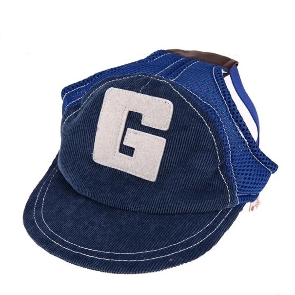 Casquette de baseball respirante pour chiens Chapeau de soleil pour voyager et faire du sport Accessoires pour animaux Taille de cou ajustable 29-36 cm bleu