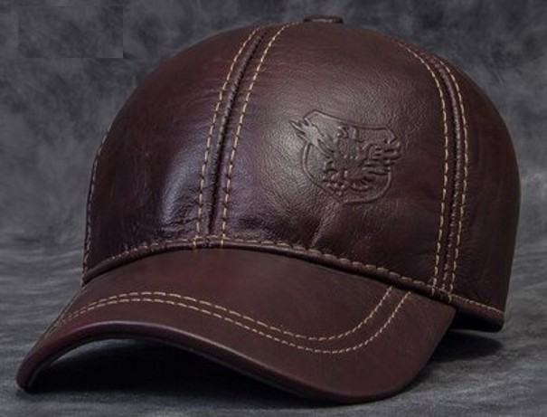 Casquette en cuir pour homme T173 marron foncé