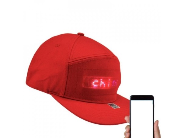 Casquette LED avec texte programmable rouge
