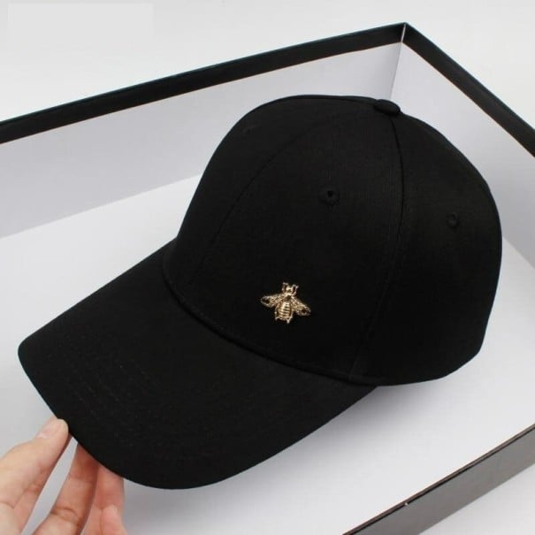 Casquette pour femmes avec ornement doré en forme d'abeille Casquette de baseball simple en coton et polyester avec visière incurvée noir M