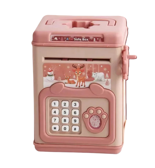 Cassetta di sicurezza elettronica per bambini 15,5 x 10,5 x 11,5 cm Con codice e impronta digitale Cassaforte interattiva per monete e banconote rosa