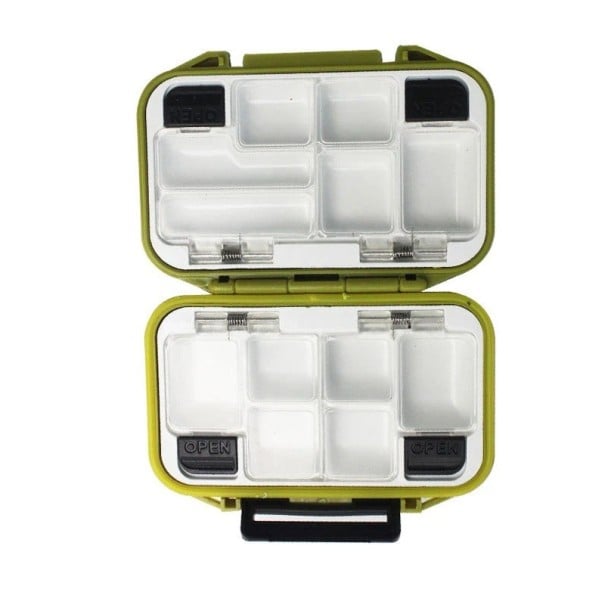 Cassetta impermeabile per attrezzatura da pesca con apertura bilaterale 11,5 x 9 x 3,5 cm Organizer portatile robusto per ami e esche verde