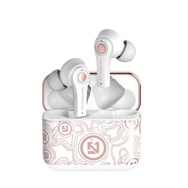 Căști wireless In-ear Cutie de încărcare cu model decorativ Bluetooth 5.0 Rază de acțiune de până la 18 m Microfon pentru apeluri Controlul alb