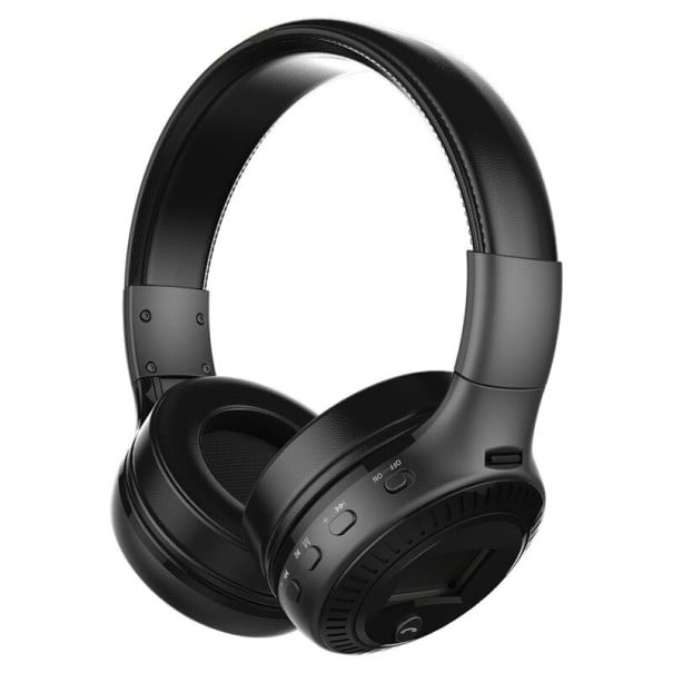 Căști wireless over-ear cu radio și slot pentru card Micro SD Bluetooth 5.0 și cablu jack de 3,5 mm Microfon pentru apeluri Autonomie 6 ore negru