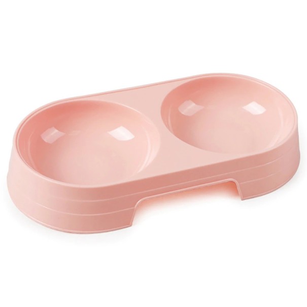 Castron dublu din plastic pentru câini și pisici roz deschis