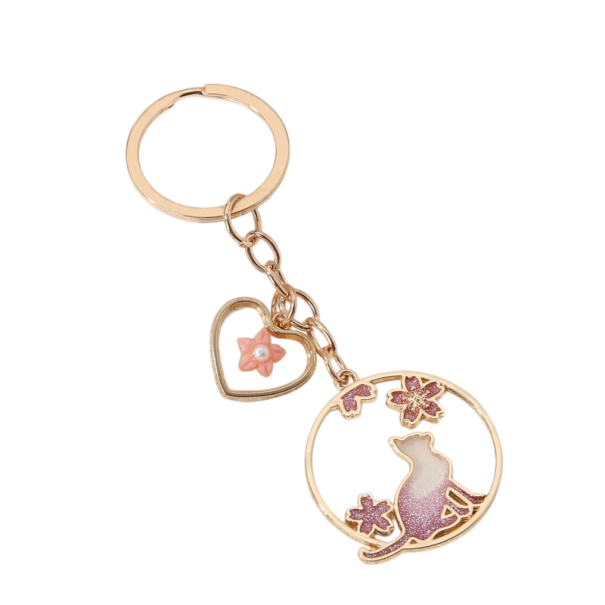 Cat Keychain Pendant Resin Sakura Cherry Blossom Decorative Keyring for Handbag Backpack Gift for Cat Lovers 1