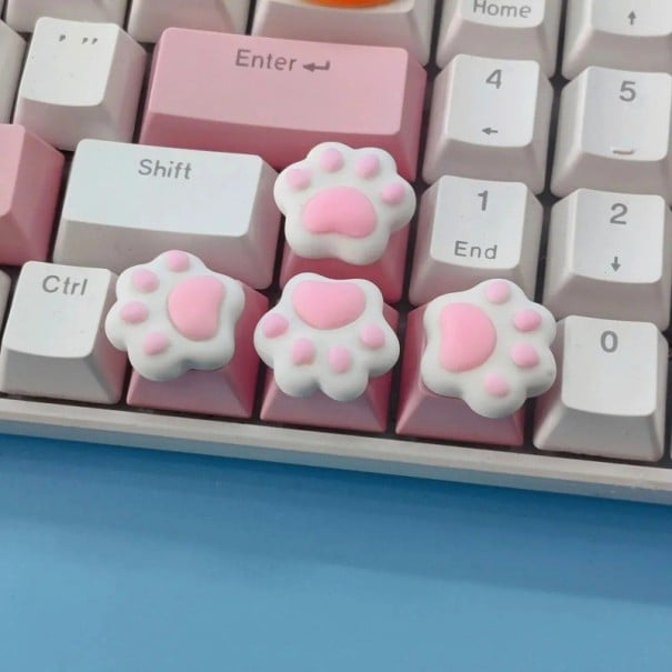 Cat Paw Decorative Arrow Keycaps 4 pcs PBT Pink and White Keycaps for Mechanical Keyboard PC Setup 1