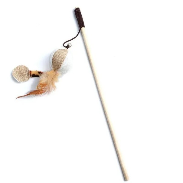 Cat tickler 40 cm Träpinne med gummi och fjädrar Interaktiv leksak för katter Hängen kyckling mus spiral ballong