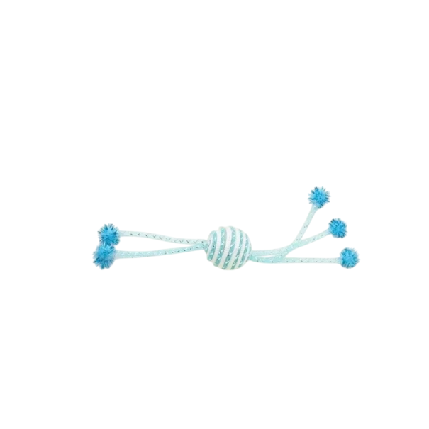 Cat Toy Ball with 5 Ropes and Pom Poms 25 cm Interactive Chew Toy and Scratcher Durable Toy for Cats of All Ages blue
