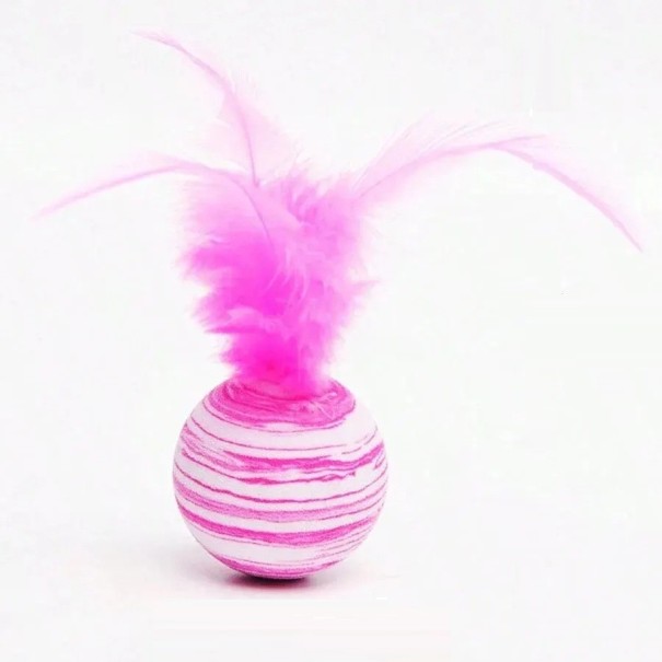 Cat Toy Ball with Feathers Interactive Ball with Feathers for Cats Stimulating Hunting Instincts Safe Material pink