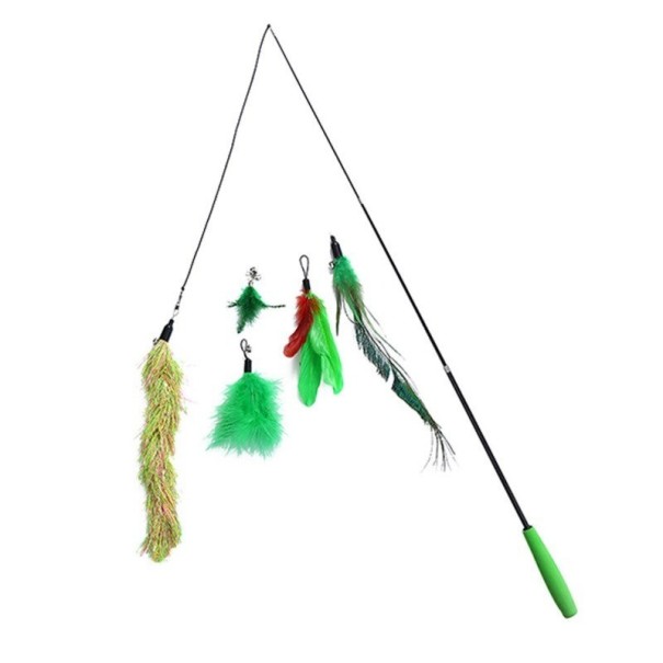 Cat Wand with Feathers green