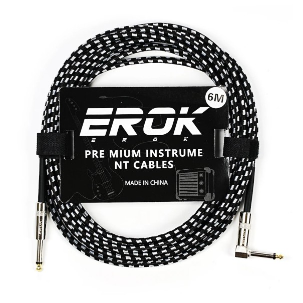 Cavo audio per chitarra EROK 6 m 6,35 mm maschio–maschio Cavo schermato anti-interferenza per chitarra elettrica, basso, pedali e utilizzo bianco