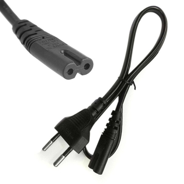 Cavo di alimentazione di rete 0,6 m con spina Euro e connettore C7 a forma di otto per caricabatterie di fotocamere e adattatori per notebook. Rame 1