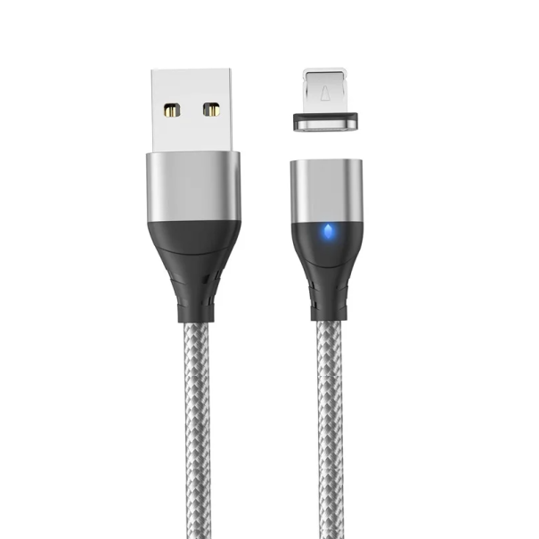 Cavo di ricarica rapida magnetico USB A per IOS iPhone Lightning 1 m 3A con indicatore LED e forte magnete argento