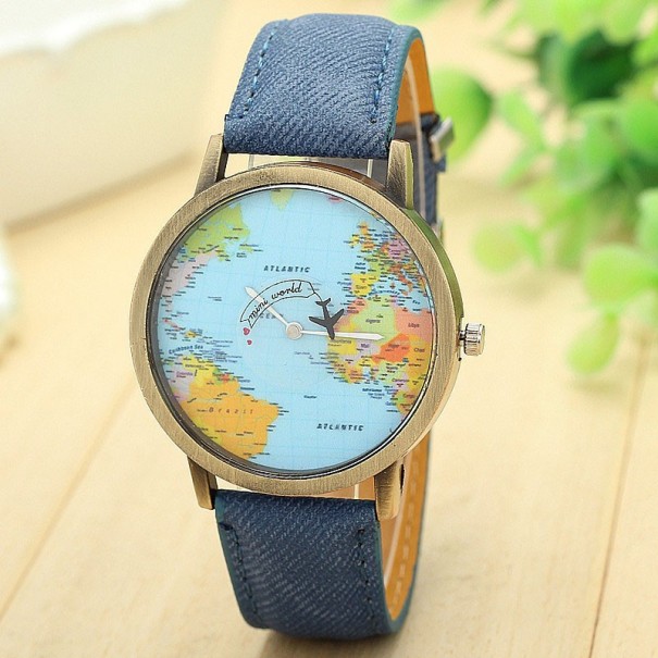 Ceas de dama cu harta lumii J3114 albastru