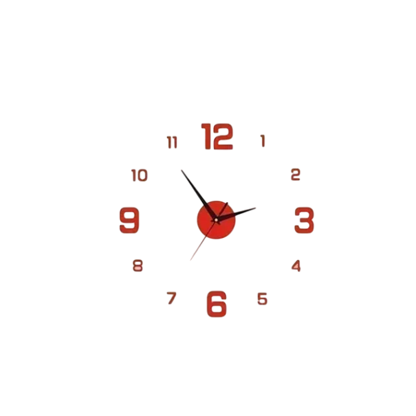 Ceas de perete autoadeziv, acrilic 3D, design modern, variante luminoase și de culoare, fără ramă, funcționare silențioasă, potrivit pentru living și birou roșu