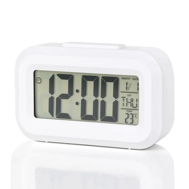 Ceas deșteptător digital cu LED color 9x5,5 cm Afișaj verde sau albastru Calendar Termometru Funcție snooze Funcționare silențioasă Ceas deșteptător alimentat de baterii
