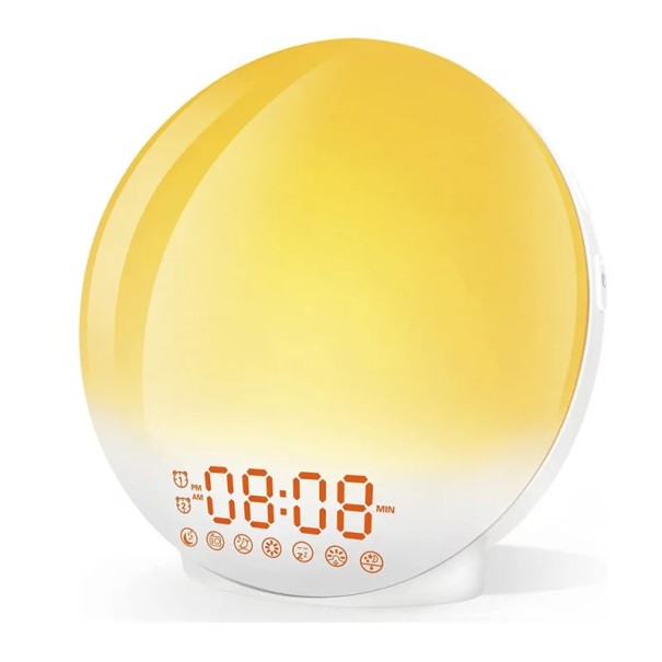 Ceas deșteptător digital cu simulare a răsăritului de soare, 16,5 cm, lumină de noapte, radio, alimentare USB, două alarme, amânare, 7 sunete, iluminare colorată 1