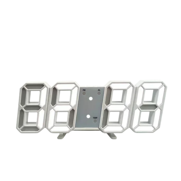 Ceas digital LED 3D 16 cm Ramă albă Afișaj color Calendar de birou și de perete 3 niveluri de luminozitate Memorie de timp 12/24h Alimentare USB alb