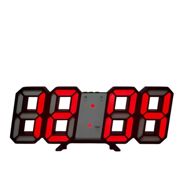 Ceas digital LED 3D 16 cm Ramă neagră Afișaj color Calendar de birou și de perete 3 niveluri de luminozitate Memorie de timp 12/24h Alimentare roșu